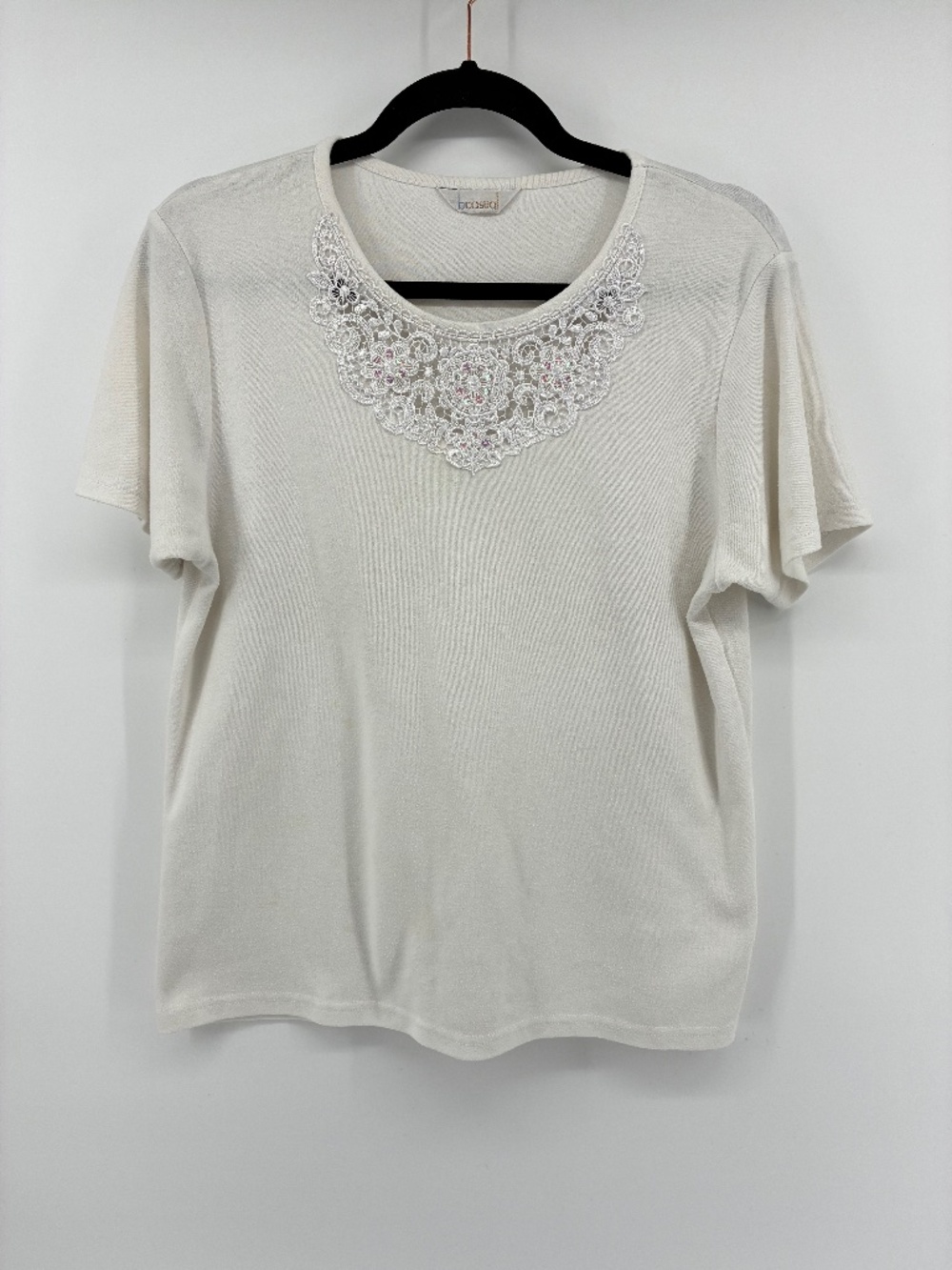 MASSIVE $10 SALE Vintage White Short Sleeve Tee with Lace Yoke